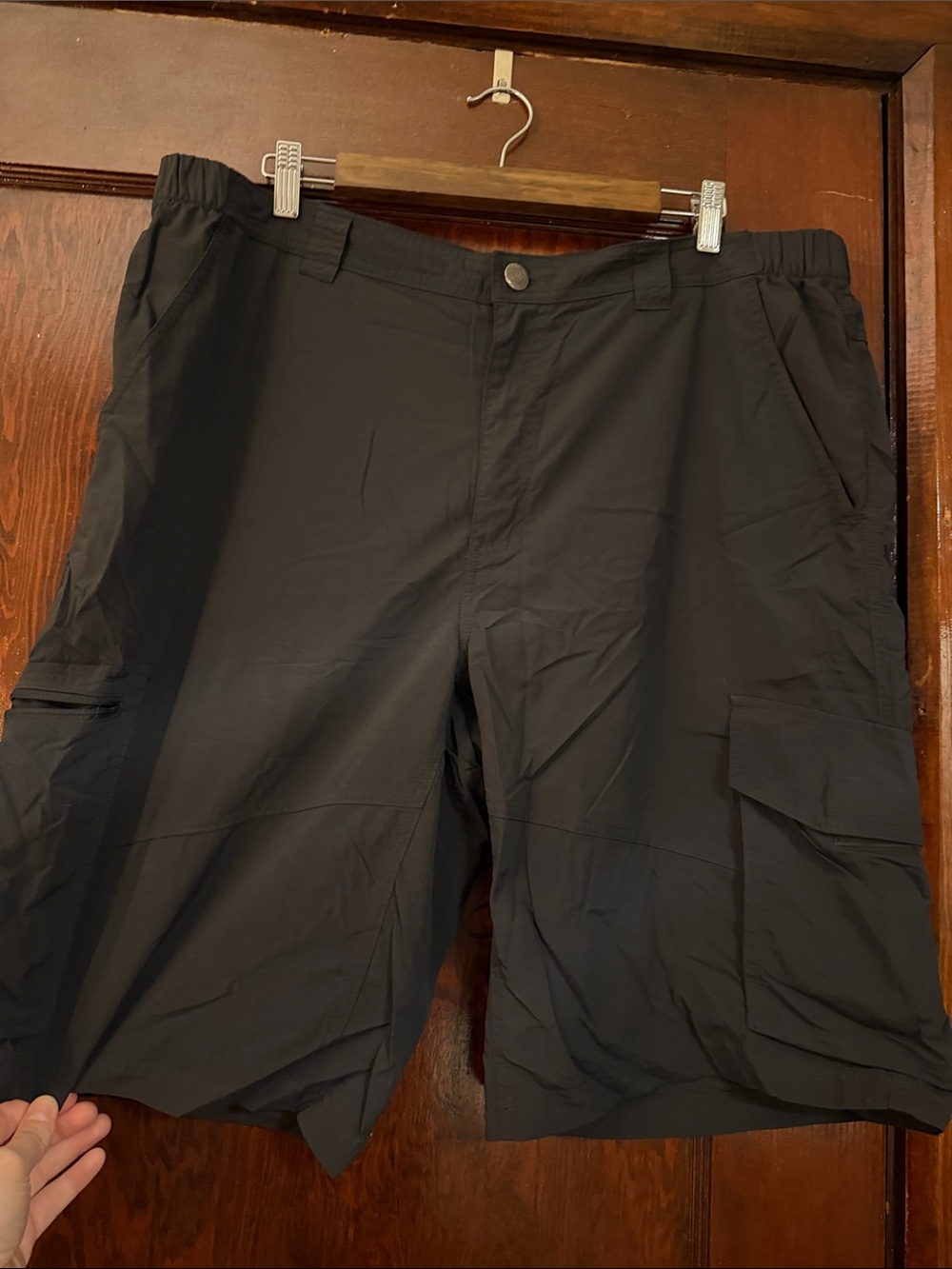 Men's Black Cargo Shorts with Elastic Waist Panels